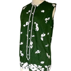 VTG Casual Aire Reef Towers Hawaiian Tiki Village Button Front Green Blouse